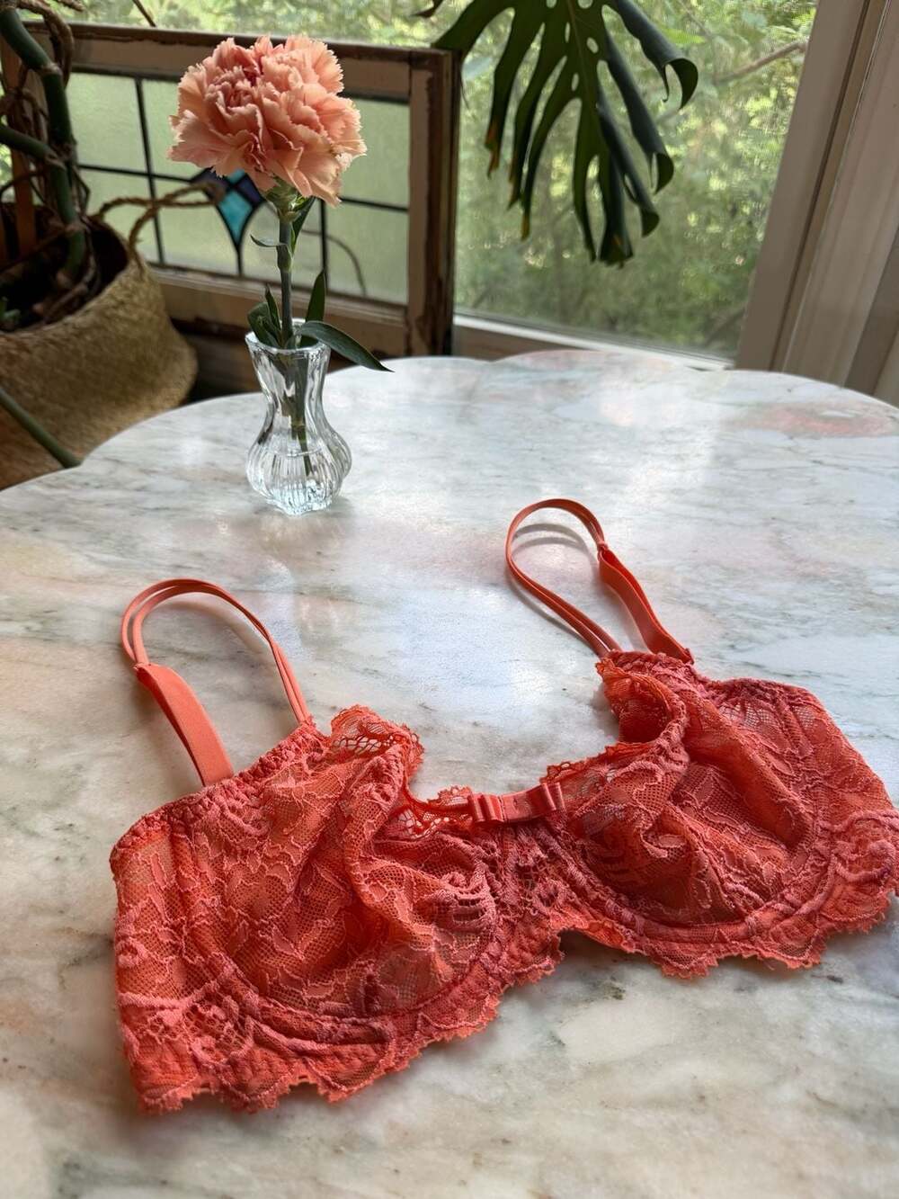 Simone Perele Women's Lace Balconette Underwire Bra in Coral